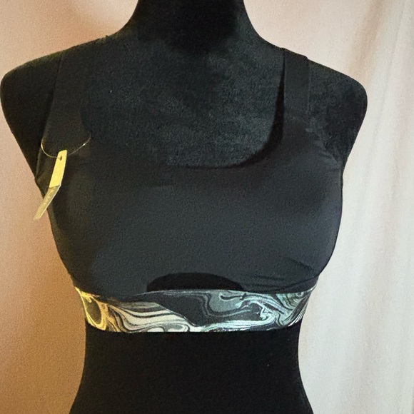Black Sports Bra with Marble Band - Picture 1 of 6